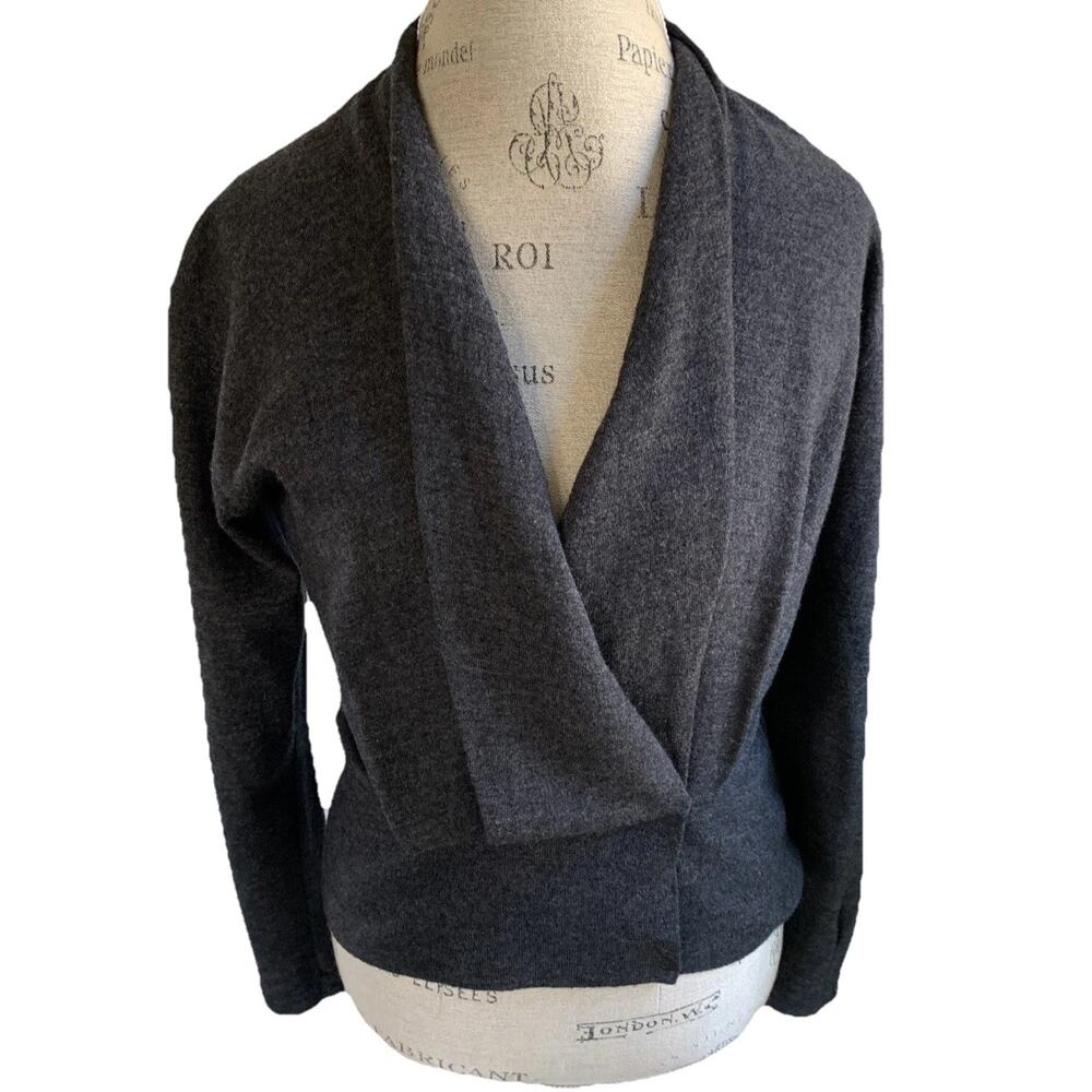 Vintage I Magnin Worsted Wool Wrap Sweater Womens S Gray 60s 70s Minimalist